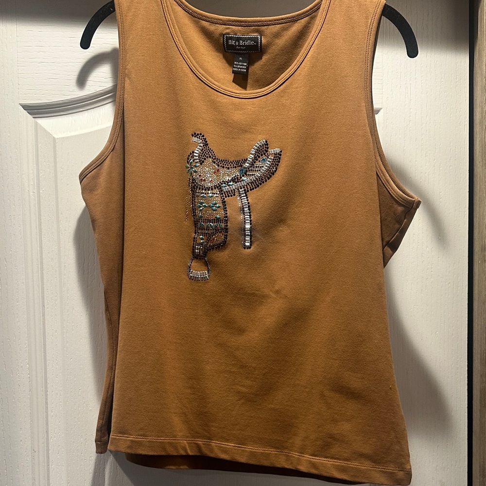 Bit & Bridle Brown Embellished Tank Top